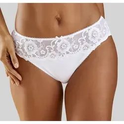Bikinislip LASCANA "Wanda", Damen, Gr. 48/50, weiß, Microtouch, Spitze, Obermaterial: 80% Polyamid, 12% Polyester, 8% Elasthan, figurbetont, Unterhosen, mit Stickerei Spitze in floraler Optik, Topseller