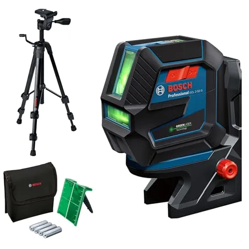Bosch Professional Kreuzlinienlaser GCL 2-50 G - Grüner Laser für Innenbereich, robust und präzise bis 15 m, inklusive Stativ BT 150 und Halterung RM 10