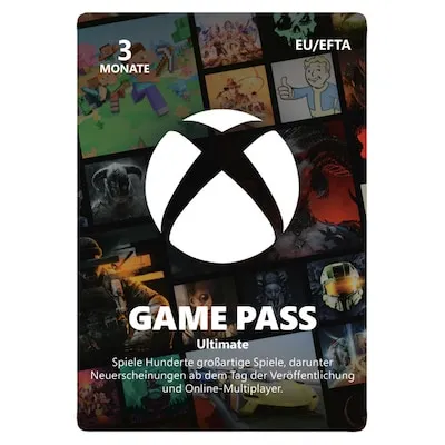 Xbox Game Pass Ultimate | 3 Monate - Gutschein für 3 Monate Xbox Game Pass Ultimate, Zugriff auf über 100 Spiele ohne Zusatzkosten, inklusive EA Play und Cloudgaming auf Handy.