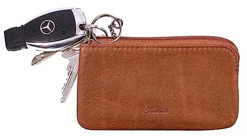 Benthill Leder Schlüsseltasche Damen & Herren | Schlüsseletui mit Kleingeldfach | Schlüsselbörse, Farbe:Braun