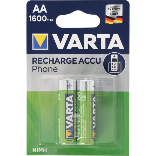 Varta Recharge Accu Phone (2 Stk., AA, 1600 mAh) - Hochwertige Akkus für schnurlose Telefone, mit 1600 mAh Kapazität, ideal für zuverlässige Nutzung und lange Laufzeiten.