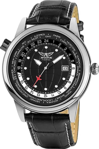Aviator World Cities 3 Zeiger Uhr für Herren - Armbanduhren für Herren – Hochwertige Quarz-Pilotenuhr mit echtem Lederarmband und 3 ATM Wasserdichtigkeit, ideal für modebewusste Männer.