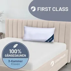 3-Kammer-Gänsedaunenkissen »FIRST CLASS« – Luxuriöses Schlafgefühl mit 100% Gänsedaunen - Erlebe unvergleichliche Weichheit und Stützkraft mit unserem 3-Kammer-Gänsedaunenkissen »FIRST CLASS«. Ideal für erholsame Nächte, handgefertigt in Deutschland und schadstoffgeprüft – für höchsten Schlafkomfort.