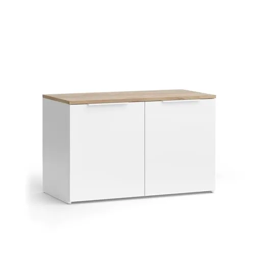 Vicco Highboard Wido, Weiß/Sonoma - Modernes Design mit 2 Türen - Highboard mit modernem Design, ideal für stilvolle Aufbewahrung. Maße: 80 x 50 cm, besteht aus robuster Spanplatte mit Melaminharzbeschichtung.