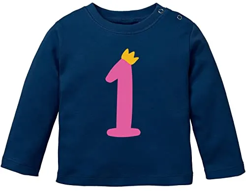 MoonWorks® Baby Langarm-Shirt 1. Geburtstag Zahl 1 Krone Geburtstagsshirt Geburtstagsshirt Bio-Baumwolle Junge Mädchen dunkelblau-pink 80/86 (10-15 Monate)