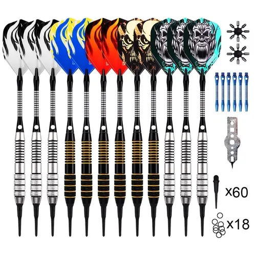12er Pack Soft Tip Darts Set mit langlebigen Kunststoffspitzen - Scheiben - 0,3 mm dicke Spitzen für präzises Spiel und langlebigen Spaß beim Dartspielen.