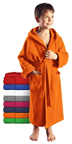 Arus Kinderbademantel für Jungen und Mädchen, orange 176 - Kinder-Bademantel aus 100% Baumwolle, mit Kapuze und zwei praktischen Taschen, ideal für gemütliche Stunden nach dem Baden. In vielen Farben erhältlich.