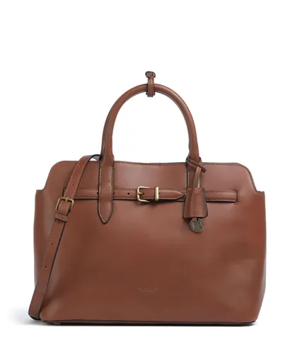 Marc O'Polo Gigi Shopper Umhängetasche Dark Cognac - Handtasche aus hochwertigem Rindsleder mit verstärktem Boden und abnehmbarem Schulterriemen – ideal für stilvolle Auftritte im Alltag.