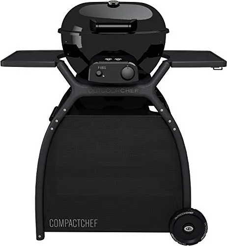 Gaskugelgrill P-480 G Compactchef - Schwarz - Gasgrill für 4-6 Personen mit innovativem Easy Flip Trichtersystem für direktes und indirektes Grillen. Kompakt, leistungsstark und einfach zu reinigen - ideal für kleine Outdoor-Küchen.