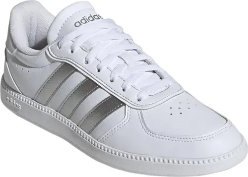 Adidas Damen BREAKNET Sleek Shoes - FTWR White/Silver met. - Stylische Sneaker mit regulärer Passform und Schnürsenkeln. Das Obermaterial aus Synthetikleder sorgt für hohen Tragekomfort und die Gummiaußensohle bietet optimalen Halt.