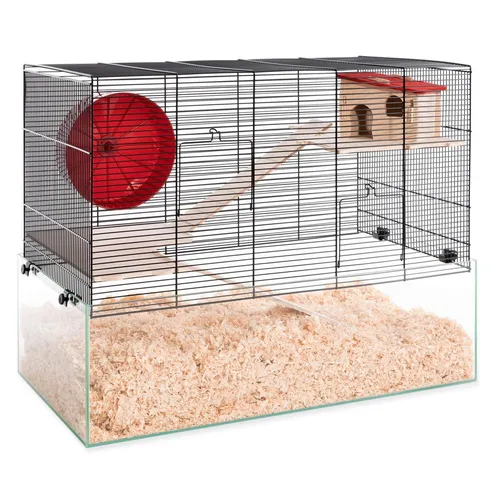 PETGARD Mäuse- und Hamsterkäfig Minnesota - 67x36,5x52 cm, Komplettset mit Laufrad und Zubehör, ideal für zwergige Nager mit viel Platz zum Spielen und Buddeln