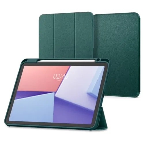 Spigen Urban Fit - Midnight Green - iPad Air 11" 2024/2025 - Tablets Cover Case mit komfortablem Strickstoff für besten Grip. Die Hülle verwandelt sich schnell in einen Ständer und bietet einfachen Zugriff auf deinen Apple Pencil.
