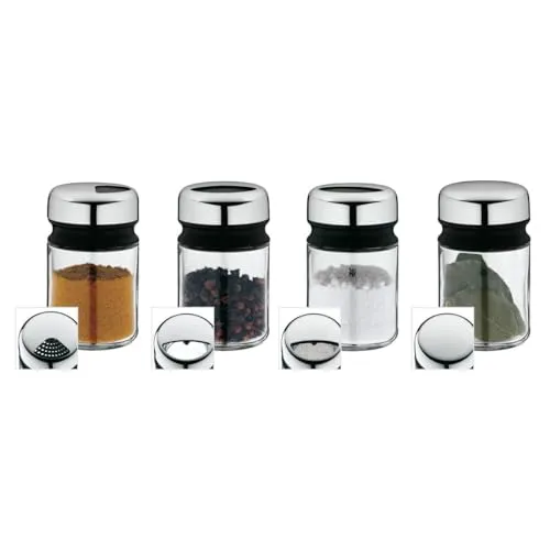 WMF Depot Gewürzstreuer Set 4-teilig - Küchenhelfer mit 4 verschiedenen Streubildern für optimale Gewürzaufbewahrung - rostfrei, spülmaschinengeeignet und aromadicht verschließbar.