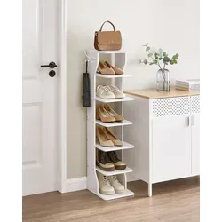 Schuhregal Inston, weiß - Platz für 6 Paar Schuhe - Schuhschrank mit pflegeleichter Oberfläche und 3 Kleiderhaken, ideal für Ordnung im Flur oder Schlafzimmer.