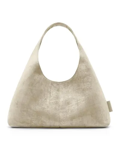 Expatrié Schultertasche Damen Beige - Nora - Slouchy Hobo Bag - Stylische Schultertasche Nora in Wildleder Optik für Alltag und Büro. Praktisch mit Innentasche und Magnetverschluss, bietet Platz für alles Wichtige. Hergestellt aus pflegeleichtem, veganem Material.
