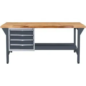 ADB Werkbank Profi 1500, 42686, anthrazit, mit Ablageboden & 4 Schubladen, 150 x 85 x 75 cm