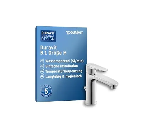 Duravit B11020 B.1 Waschtischarmatur, Größe M (Auslauf Höhe 110 mm), Wasserhahn Bad mit Zugstangen-Ablaufgarnitur, Waschbecken Armatur mit Keramikkartusche, Chrom