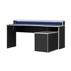 Gamingtisch Zocker 9, schwarz - Optimal für Gamer - Kinderschreibtische mit großer Arbeitsfläche, ideal für Gaming-Setups. Zweite Ebene für Bildschirme, Kopfhörer- und Getränkehalter. Zeitloses Design in Schwarz.