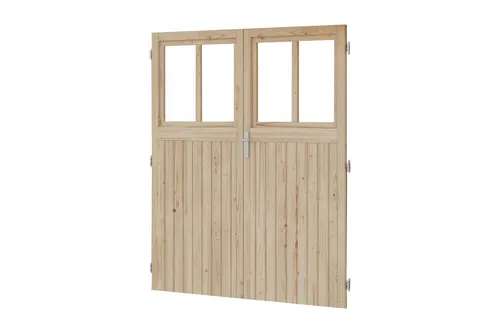 Karibu Doppelflügeltür für Wandlitz 19 mm - Zubehör für Gartenhäuser, naturbelassen mit Türschloss und Rahmen, ideal für eine stilvolle und sichere Zugangsoption.