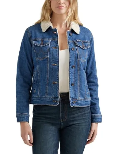 Wrangler Damen Jacke mit Sherpa-Futter im Retro-Stil, Denim, S
