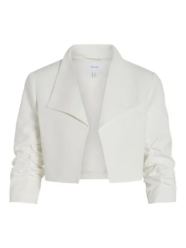Vila Female Blazer Kurzer Offener - Damen Blazer ohne Verschluss, mit gerafften 3/4-Ärmeln und Schulterpolstern, perfekt für elegante Anlässe oder das Office.