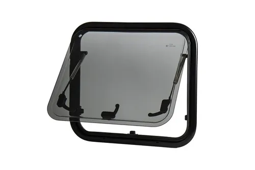 CARBEST Ausstellfenster COMFORT 500 x 300 mm - Caravan-Zubehör mit doppelwandigem Acrylglas und stufenlosem Edelstahl-Teleskopaussteller für optimale Belüftung und UV-Schutz. Ideal für Wandstärken von 28-32 mm.
