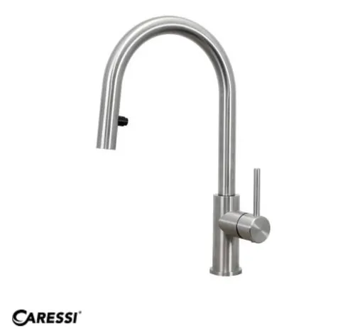 Caressi CA123IU Eco Küchenarmatur mit ausziehbarem Edelstahl-Design - Elegante Küchenarmatur aus Edelstahl mit 2 Strahlarten und herausziehbarem Auslauf. Ideal für jede Küche, sorgt für Flexibilität beim Spülen und Reinigen.