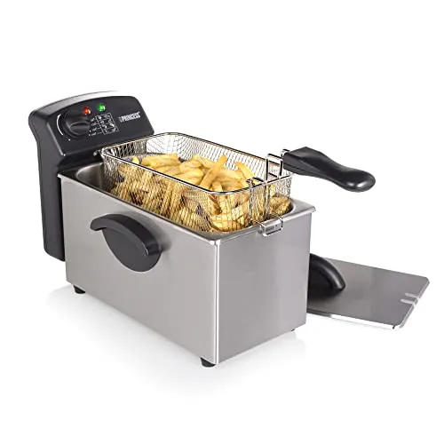 Princess 182626 Edelstahl Fritteuse - 3 Liter, 2000 Watt - Tiegelfritteusen mit 3 Liter Kapazität und Kaltzonenfunktion für sauberes Frittieren. Ideal für die ganze Familie, schnell heiß dank 2000 Watt und leicht zu reinigen.