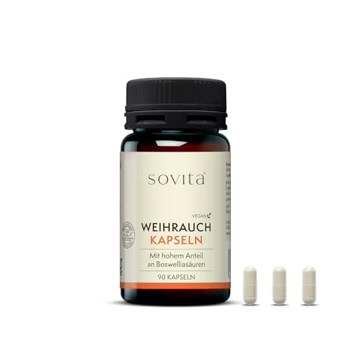 sovita Weihrauch Kapseln NEUE REZEPTUR mit hohem Anteil an Boswelliasäuren | 100% VEGAN und ohne Gelatine | deutsche Produktion | 400mg Weihrauchextrakt