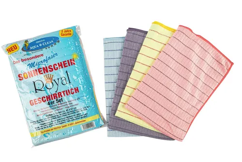 AQUA CLEAN Geschirrtuch Sonnenschein Royal 4er Set - Hochwertige Geschirrtücher mit bis zu 10-facher Wasseraufnahme, ideal zum Abtrocknen und Polieren. Set enthält 4 bunte Tücher, waschbar bis 95°C und trocknergeeignet.
