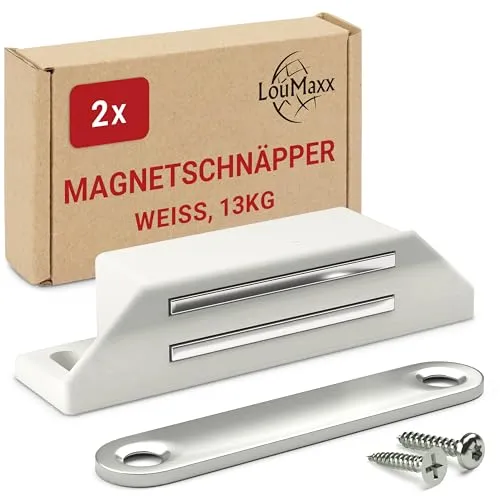 LouMaxx Magnetschnäpper extra stark – 2er Set mit 13kg Haltekraft für Möbel und Türen - Praktische Türmagnete für Möbel mit starker Haltekraft. Ideal für Schranktüren, Balkontüren und mehr. Einfache Montage mit beiliegendem Material – für zuverlässigen Halt im Alltag.