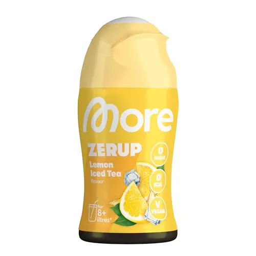 MORE Zerup, Lemon Iced Tea, 65 ml, für bis zu 8 l Fertiggetränk, zuckerfreier Sirup mit u.a. echten Fruchtextrakten, vegan, zero Kalorien - made in Germany