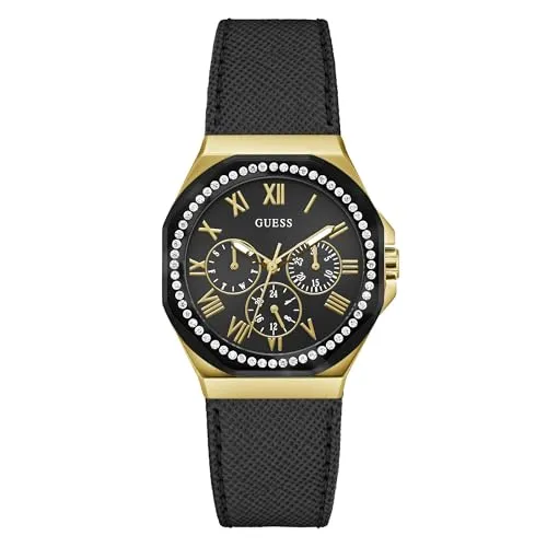GUESS Watches Ladies Glaze Damen Uhr analog Quarzwerk mit Leder Armband GW0753L4