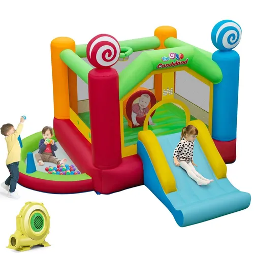 Hüpfburg Aufblasbar Spielparadies mit Rutsche und Bällebad - Hüpfburgen, ideal für Kindergeburtstage, inklusive Gebläse für schnelles Aufblasen und stundenlangen Spielspaß.