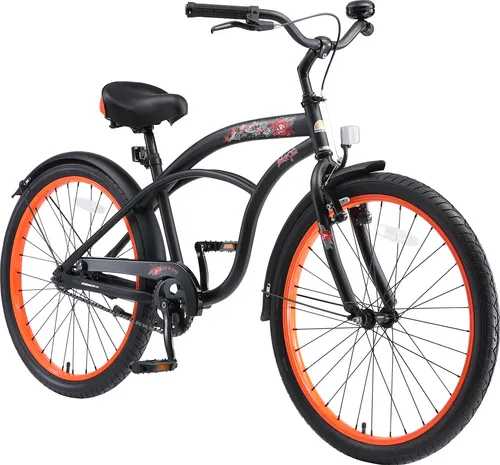 BIKESTAR Kinder Fahrrad 24 Zoll Cruiser | Schwarz - Jugend- & Kinderfahrräder mit leichtgängigem Tretlager und ergonomischer Sitzposition für gesunde Entwicklung. Ideal für Kinder ab 10 Jahren (140 cm Körpergröße).