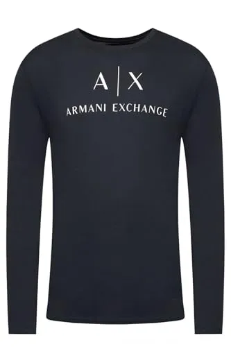 AX ARMANI EXCHANGE Herren Langarmshirt - Rundhals, Logo, Baumwolle - Herren-Shirts aus 100% hochwertiger Baumwolle, ideal für lässige Outfits. Das unifarbene Longsleeve mit AX Schriftzug auf der Brust bietet hohen Tragekomfort.