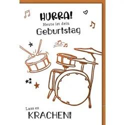 Geburtstag - Karte mit Umschlag - Schlagzeug, Zeichnung