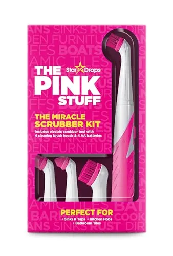 Stardrops The Pink Stuff Miracle Scrubber Kit - Schrubber & Bürsten mit 4 hochwertigen, nicht scheuernden Bürstenköpfen für mühelose Reinigung auf verschiedenen Oberflächen. Ideal für Küche, Bad und mehr, ohne Kratzer zu hinterlassen.