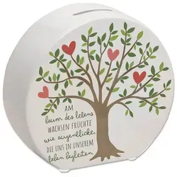Lebensbaum Spardose mit Spruch Lebensbaum trägt Augenblicke als Früchte Symbol der Liebe Hochzeit Freundschaft Kommunion Konfirmation Familie