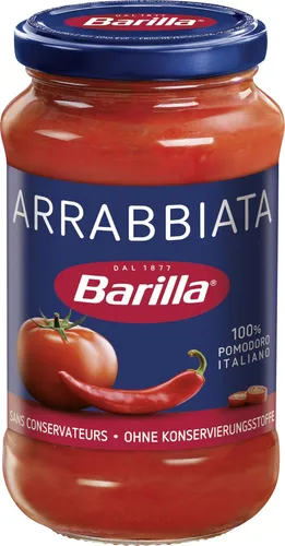 Barilla Sauce Arrabbiata 400g - Fertigsauce mit feuriger Chili-Note, perfekt für Pasta und Pizza, schnell und einfach zuzubereiten.