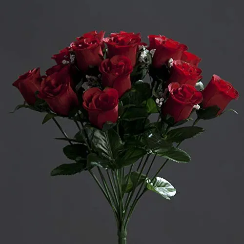 mucplants Rosenstrauß Erika 36cm rot Rosen Kunstblumen Seidenblumen künstlicher Strauß Blumenstrauß
