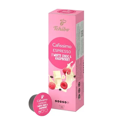 Tchibo Cafissimo Espresso Raspberry White Choc Kaffeekapseln, 10 Stück (Espresso, Geschmack von weißer Schokolade & Himbeere), nachhaltig & fair gehandelt, Limited Edition