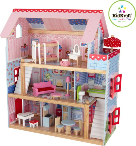 KidKraft Puppenhaus Chelsea mit 19 Möbelstücken – 65054 - Entdecken Sie das bezaubernde KidKraft Puppenhaus Chelsea mit 3 Etagen und 5 Zimmern. Inklusive 19 Möbelstücken, ideal für kreatives Spielen und fantasievolles Dekorieren.