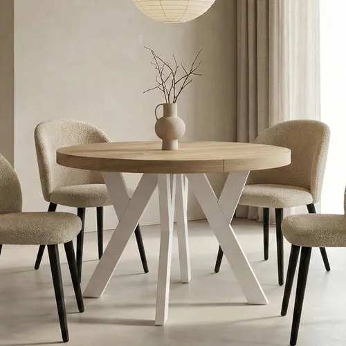 Dekori Möbel Runder Ausziehbarer Tisch Pero - Esszimmertisch im Loft-Stil, ausziehbar von 90 bis 220 cm, ideal für flexible Essbereiche und gesellige Runden.