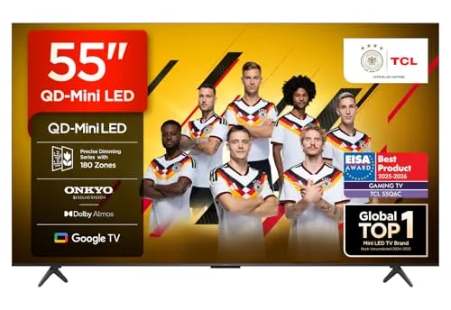 TCL 55Q6CX1 QLED Mini LED-Fernseher - Fernseher mit 55 Zoll (139 cm) Bildschirmdiagonale, 4K HDR Premium und Google TV für ein beeindruckendes Seherlebnis mit lebendigen Farben und Smart-Funktionen.