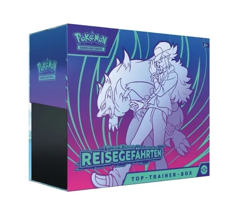Pokemon Reisegefährten Top Trainer Box KP09 - B-Ware mit Riss in Folie - TCG Sets, ideal für Sammler und Spieler, enthält exklusive Karten und Zubehör für das Pokémon TCG Erlebnis.