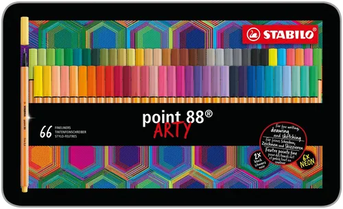 Stabilo Fineliner Point 88 ARTY - 66 farbige Fineliner, 0,4 mm - Schreibutensilien im stylischen Metall-Etui, ideal für kreative Projekte mit hoher Farbvielfalt und langer Haltbarkeit.