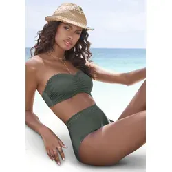 s.Oliver Bügel-Bandeau-Bikini-Top Aiko, Häkeloptik in Oliv - Neckholder-Bikinis mit abnehmbaren Trägern und wattierten Cups für perfekten Halt, ideal für den Strand oder Pool.
