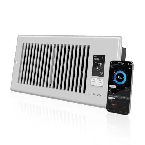 AC Infinity AIRTAP T4 Weiß, Leiser Booster-Lüfter mit Thermostatsteuerung - Effizienter Lüfter zur Verbesserung des Luftstroms von HLK-Systemen. Mit 10-stufiger Geschwindigkeitsregelung, Timer und Bluetooth-App für individuelle Steuerung. Hochwertiger Aluminiumrahmen für modernes Design.