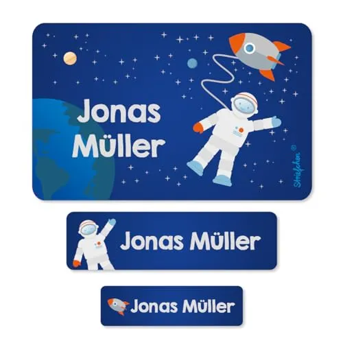 Striefchen® Schuletiketten mit Wunschname Motiv: Astronaut - Ideal zur Einschulung oder Schulanfang